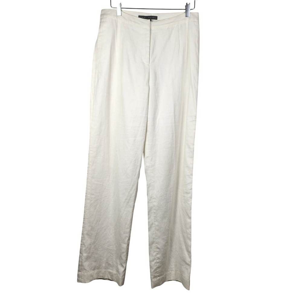 Yansi Fugel Linen Blend Trousers Womens 8 Ivory High Waisted Dress Pants Office